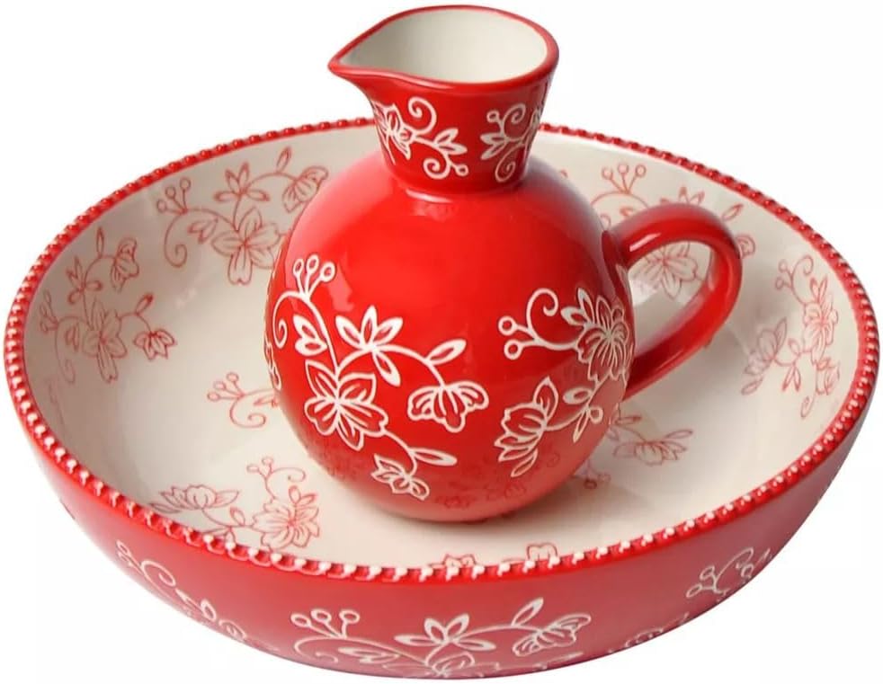 Temp-tations 18 oz Pitcher and 10"" Bowl Set (Floral Lace Red), Various