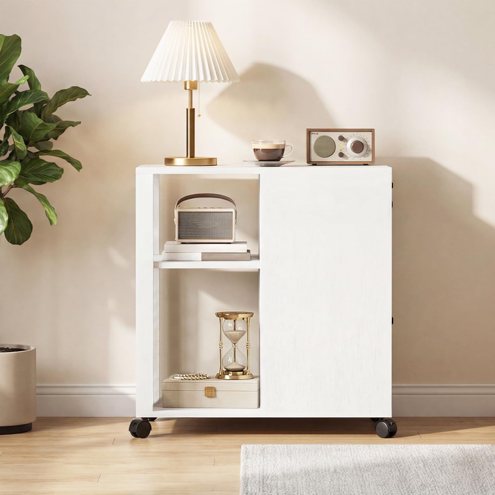HOOBRO Rollcontainer mit Schublade, mobiler Aktenschrank mit Schloss, Schreibtisch Unterschrank, Büroschrank mit offenen Regalen, Bürocontainer, für Wohnzimmer, Schlafzimmer, Arbeitszimmer EWB28WJ01