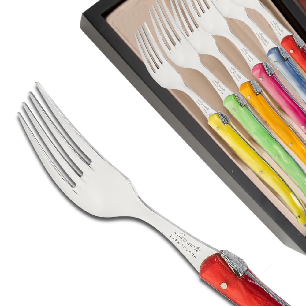 Coffret 6 fourchettes laguiole acrylique nacré aux tons assortis