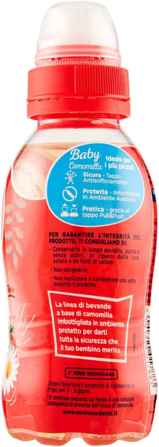 24x San Benedetto Baby Camomilla Fragola,Kamille mit Erdbeergeschmack,Kohlensäurefreies Getränk in Natürlichem MineralwasserPull-Push, 25cl + Italian Gourmet Polpa di Pomodoro 400g Dose