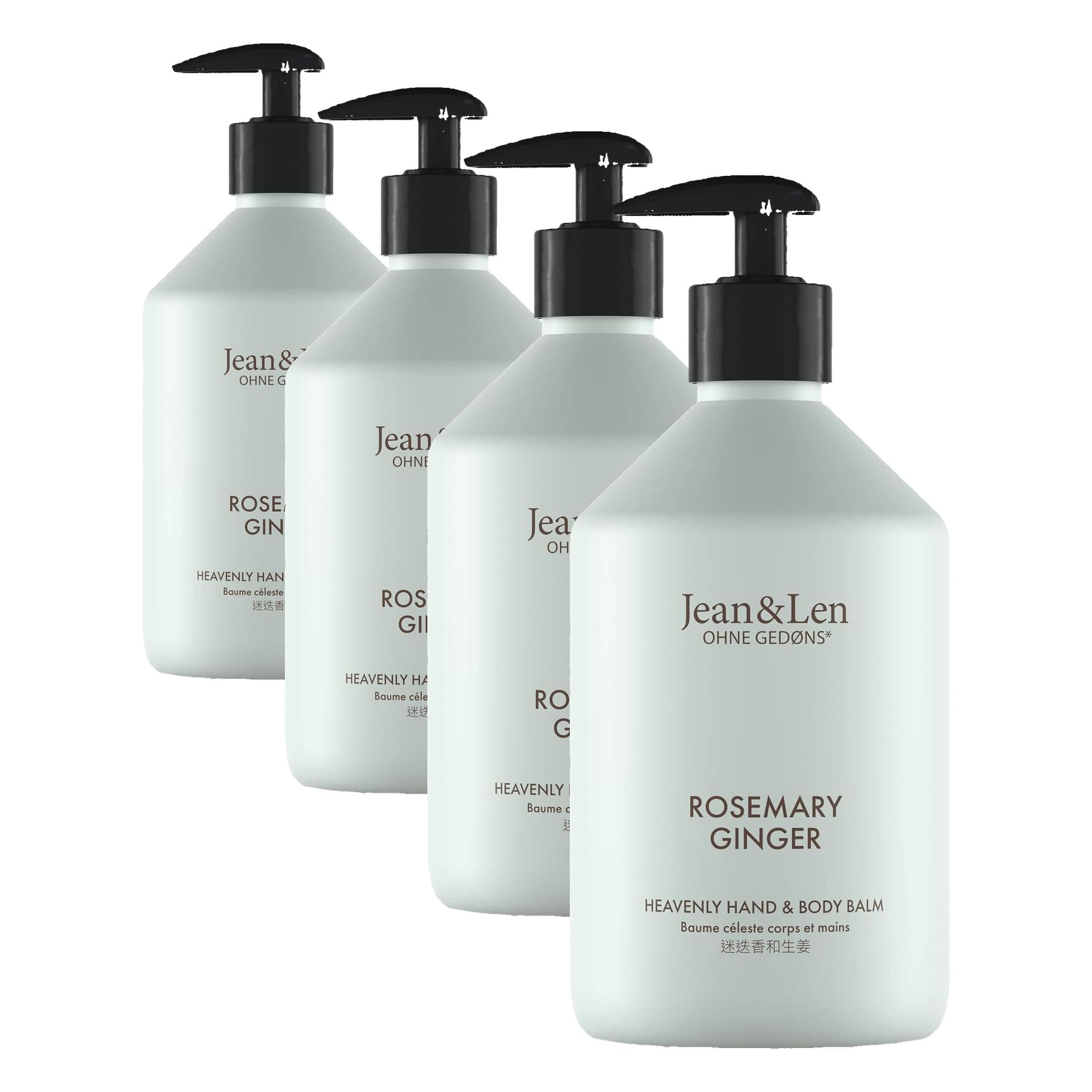 Jean & Len Heavenly Hand- & Body Balm Rosemary & Ginger, für ein duftendes Pflegeerlebnis, mit Bio-Arganöl und Sheabutter, Hochwertige Flasche, ohne Parabene & Silikone, 500 ml (Packung mit 4)