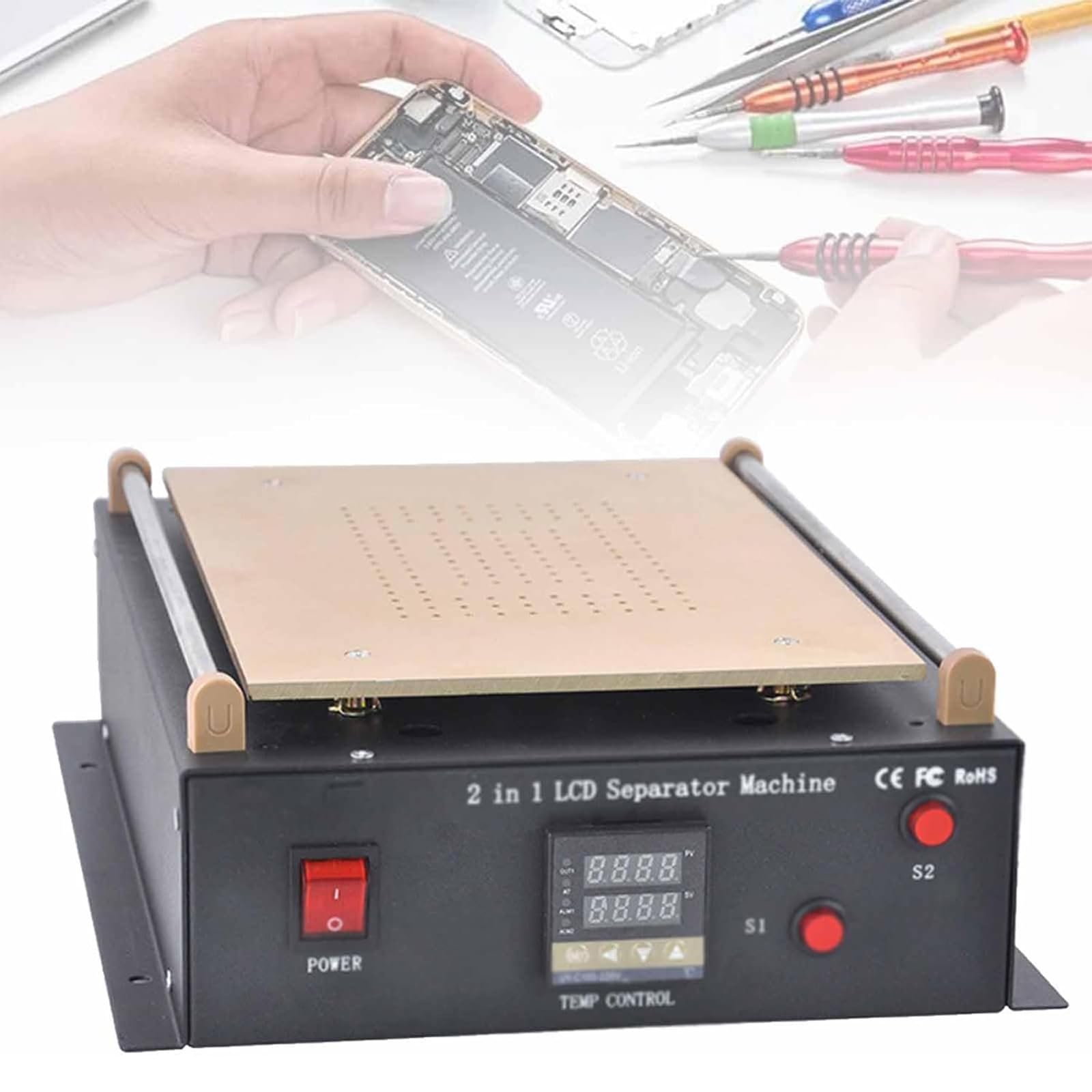 Separador De Pantalla De 600 W, Máquina De Reparación De Pantallas Digitales LED De 19 X 29 Cm, Rango De Temperatura: 50 ℃ ~ 180 ℃, para Reparar Teléfonos Móviles De Menos De 17 Pulgadas