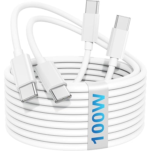 USB C to USB C Cable Replacement for MacBook Pro Charger, MacBook Air 2020, iPad Pro 12.9 11 inch, iPad Air 5 4, Mini 6, Type C Fast Charging Cord for iPhone 15 Pro Max Plus, 100W/5A (2Pack/6.6FT)