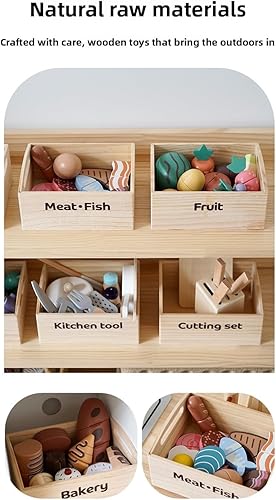 Miniatura 4 de Juguetes de cocina de madera natural, incluyendo tablas de cortar y juegos de cuchillos, aprendizaje Montessori educativo y juego de rol para niños