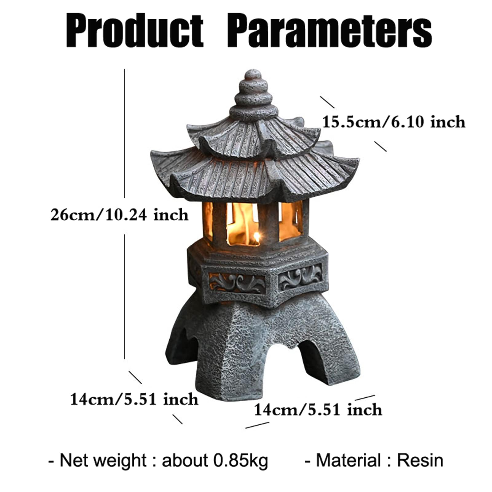Japanische Gartenlaterne Ornamente, Japanische Solar Zen Garten Pagode Laterne Ornamente Statue - Innen/Außen Solarleuchten Lampe Ornamente für Garten, Patio, H 26cm,Grau