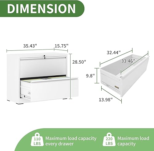 Miniatura 3 de VIYET Archivador lateral con cerradura, archivadores de metal de 2 cajones, gabinete de almacenamiento de oficina en casa para colgar archivos