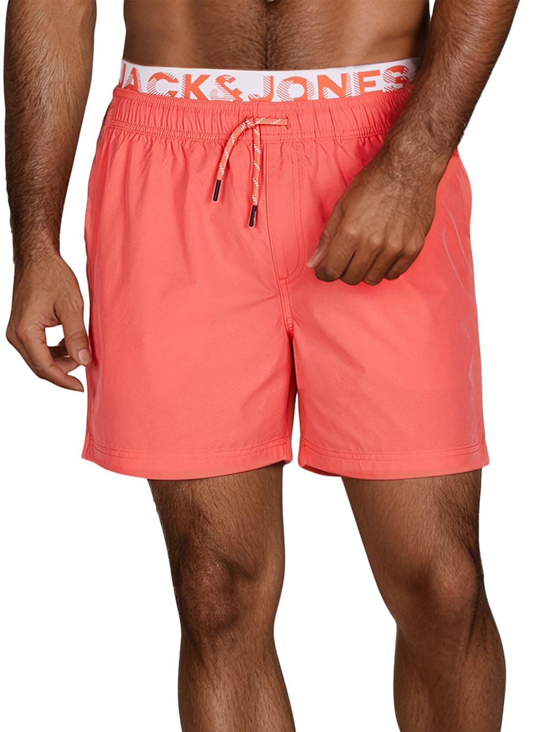 JACK & JONES Badehose Herren lang Badeshorts Doppelter Bund Maui JJSWIM Kurze Hosen Schwimmhose Shorts Schwarz Blau Coral S M L XL XXL 3XL