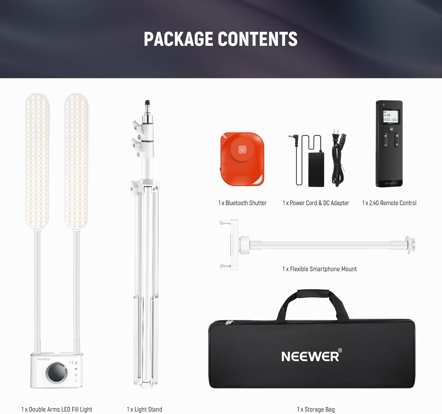 Neewer Lumière d'Esthéticienne avec Support Téléphone et Kit de Sac de Voyage, Lampe Photo LED Cils avec 2,4G/PC/Mac et Contrôle Séparé de 2 Bâton Lumineux, CRI98+, Eclairage pour Tatouage/Beauté