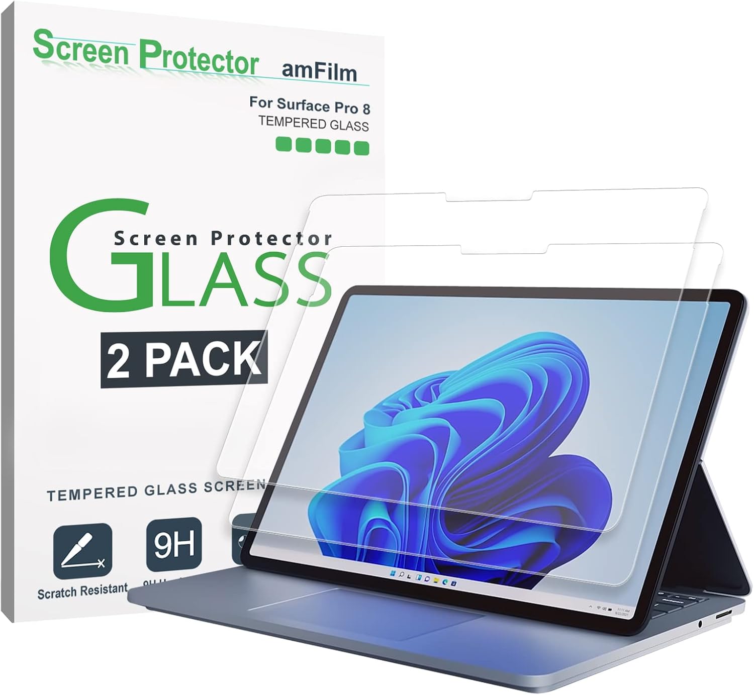 amFilm (2 Pack Tempered Glass Screen Protector Compatible with Microsoft Surface Pro 9 (2022)/8 (2021) and Surface Pro X, Anti Scratch, Bubble Free