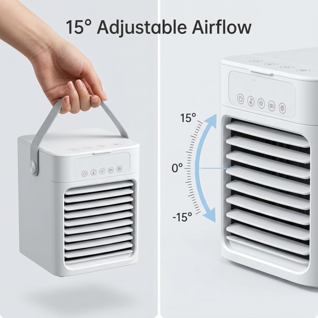 USB Mini Luftkühler mit 500ml Wassertank – Tragbarer Air Cooler mit 10h Kühlung – Leiser Tischventilator mit Befeuchtung – 2 Geschwindigkeiten – Für Zuhause, Büro & Reisen