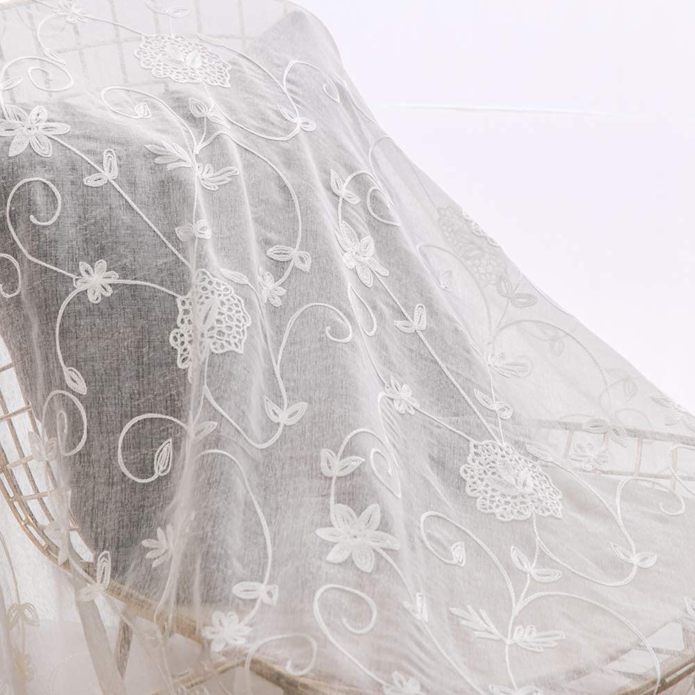 MIULEE Lot de 2 Voilage Fenêtre Broderie Fleur Oeillets 140x225cm Blanc | Voilage fenêtre polyester brodé à oeillets, décoration légère adaptée au salon et chambre