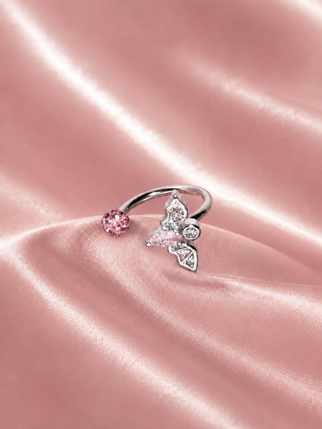 Surgical Steel Lip Ring Bat Shape Perfect Lip Rings Studs Cute Lip Rings Cartilage Body Jewelry Piercing for Women Lip Piercing Jewelry for Women (Pink)