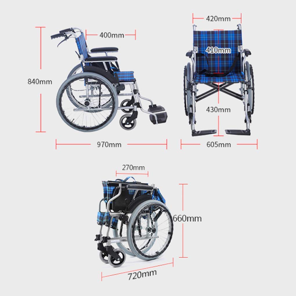 CLoxks Sedia a rotelle,Trasporto Viaggi Cameriere Portatile semovente Push Ausili per deambulazione Pieghevoli Rimovibili