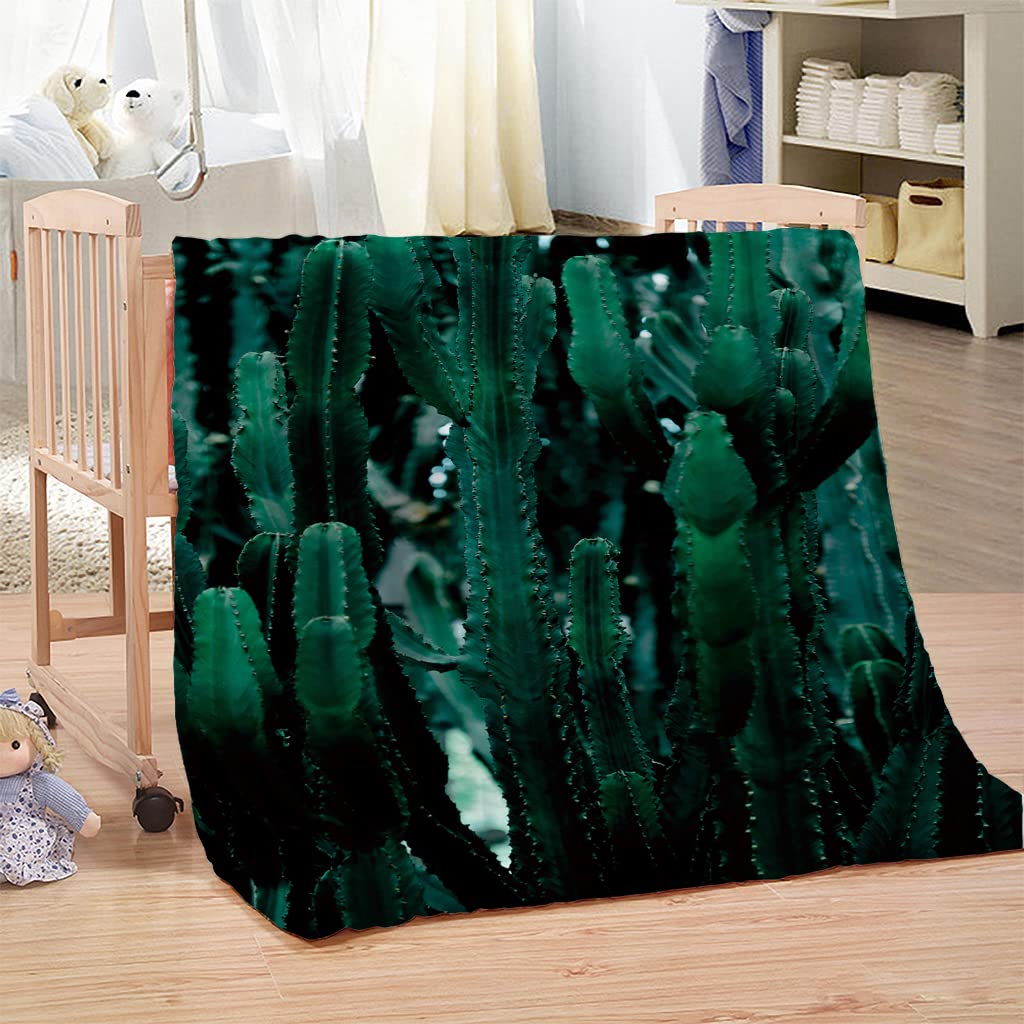 Manta Sherpa Franela Reversible Verde y Cactus Manta Polar, Manta Felpa de Sofá, 100% Microfibra, Suave, Caliente, Transpirable para Invierno 180x220 cm