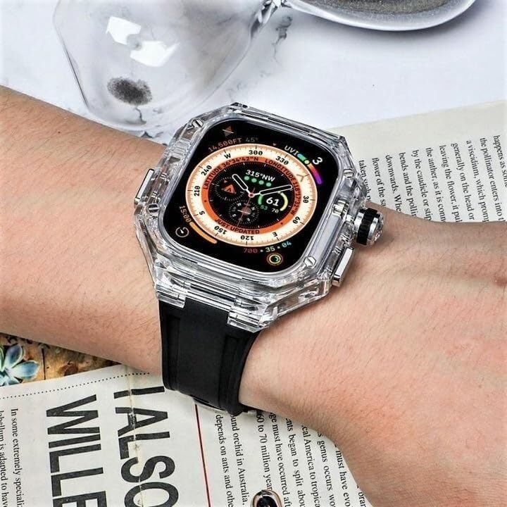 Correa de goma de 49mm para Apple Watch Ultra con carcasa transparente de PC 3
