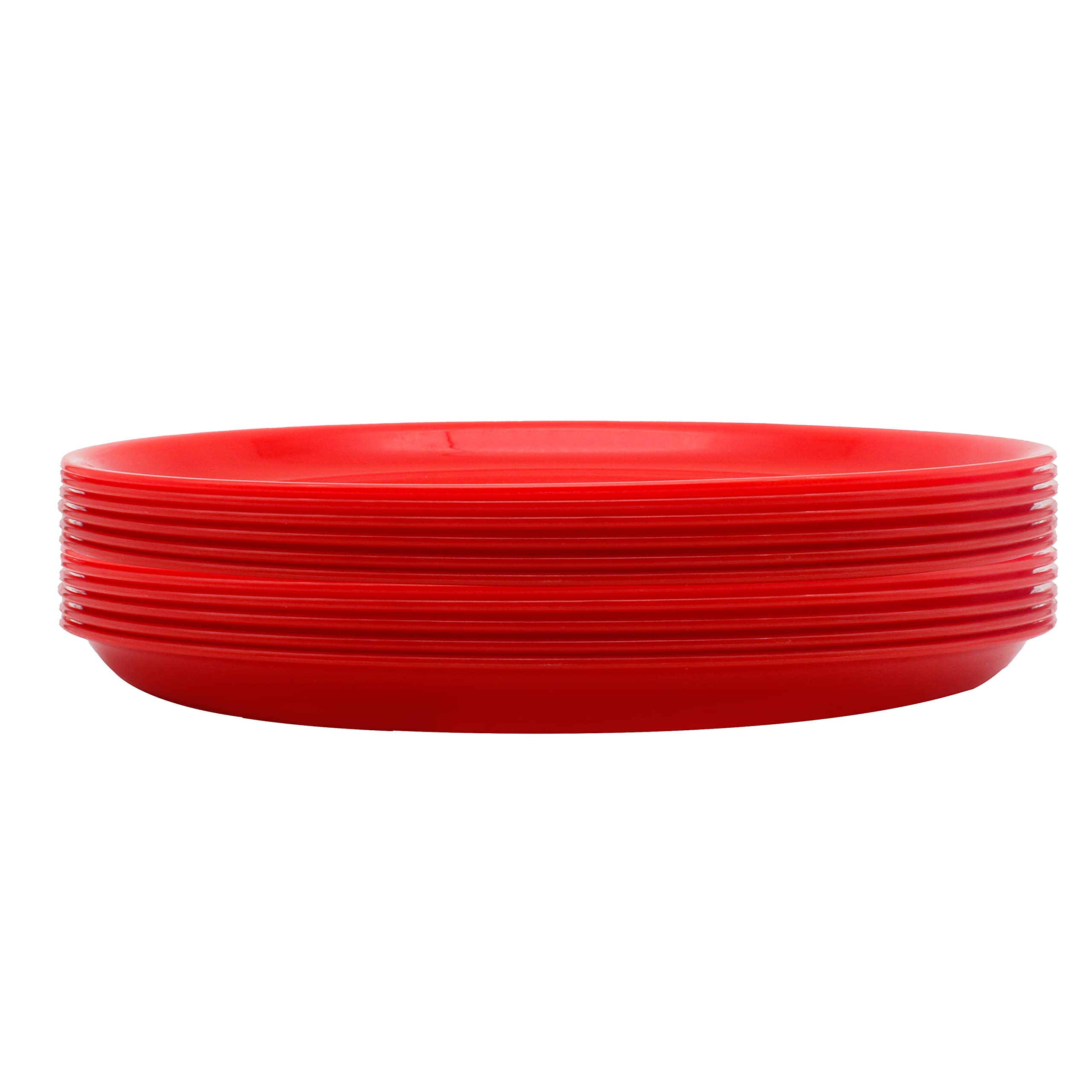 Jaycee Pack of 12 Plastic Microwave Safe & Unbreakable Round Full Dinner Plates for Dining Table, Home, Kitchen, Party, Restaurant Dinner Set (Red)