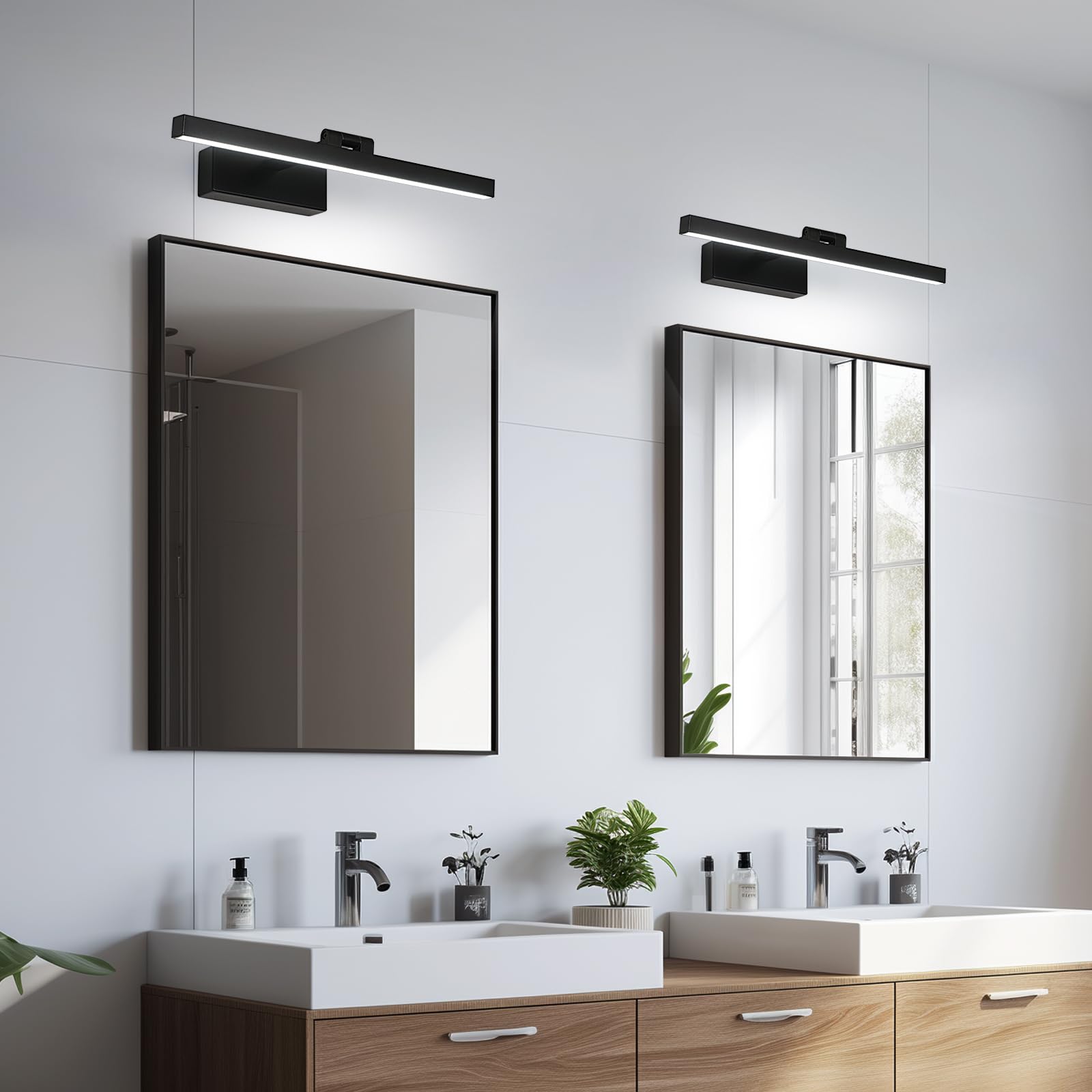 Comely LED Lampada da Specchio Bagno, 9W Luce Specchio LED Nero | 1100LM Specchio Armadio Lampada da Bagno 40 cm per Illuminazione Trucco o del Guardaroba, Bianco Freddo 6500K