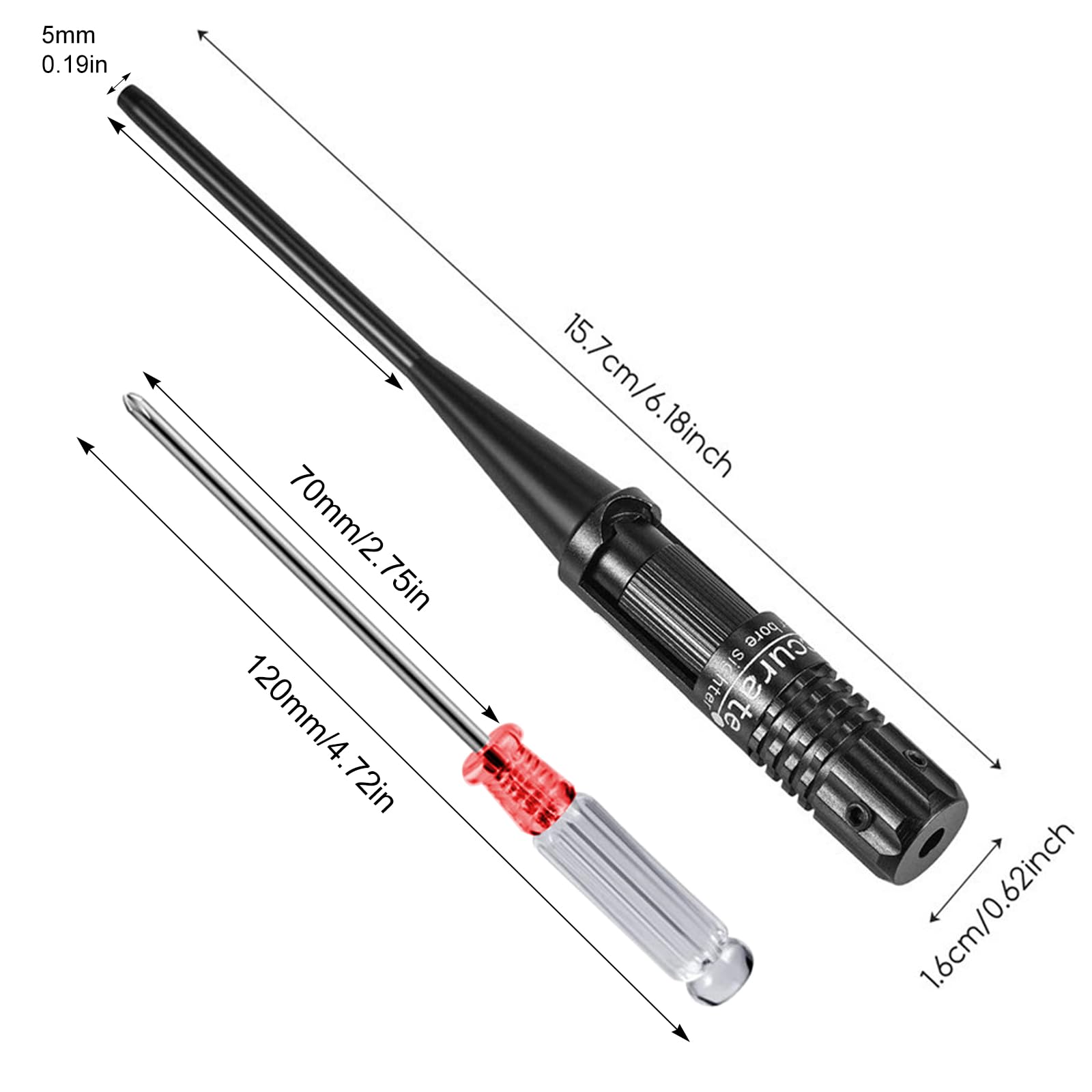 SUNOYA Bore Sighter, Bohrvisier-Kit, .22 Bis .50 Kaliber Mit Tragebox Leichter, Boresight, Schwarze, Matte, Hochwertige Aluminiumlegierung, Boresight-Kollimator Für Horizontale Kalibrierung, Rotlicht