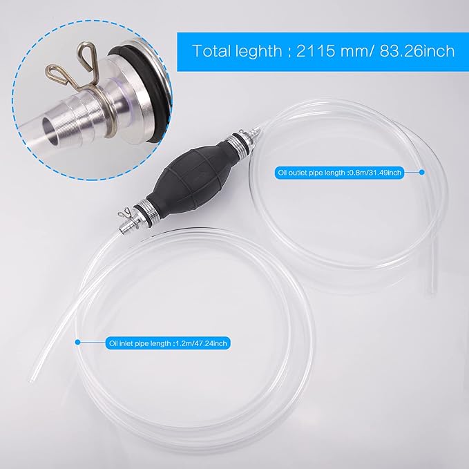 Fuel Syphon Pump, 2m Siphon Pump Kit for Fuel Petrol Transfer, Portable High Flow Water Pump Hand Siphon Hose, 2 Pvc (1.2m+0.8m) Hand Siphoning kit for Car Petrol Jerry Can Transfer