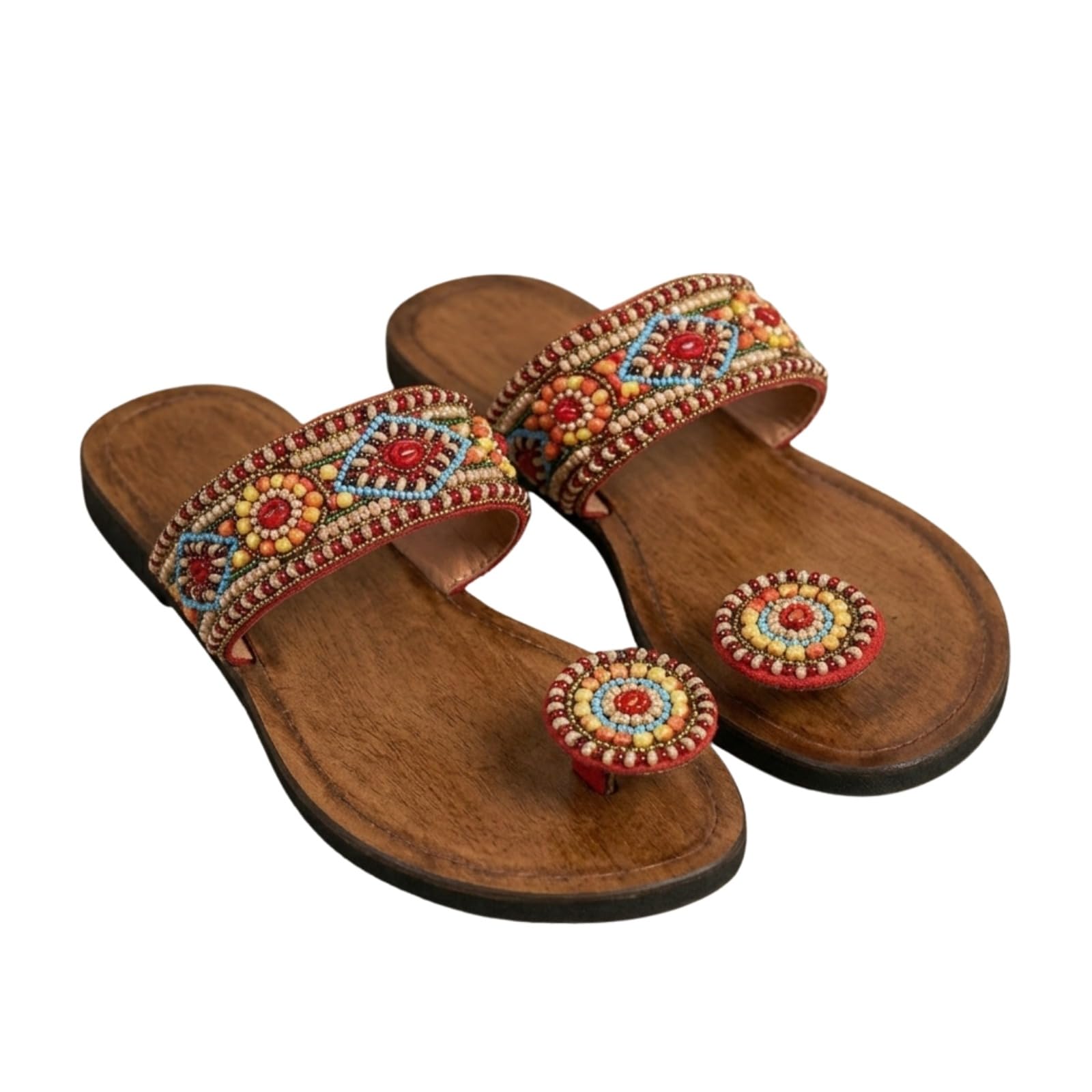 Women's Kolhapuri Sandals | Beaded Design Slip-On Flats | Traditional & Stylish Ethnic Footwear-image-8