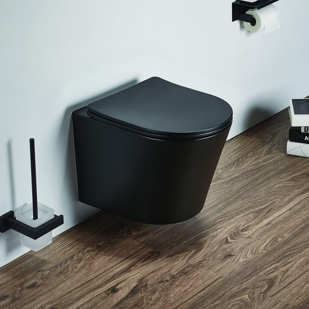 Milano Graphite Elements Round Wall Hung Toilet Wc Pan Soft Close Seat