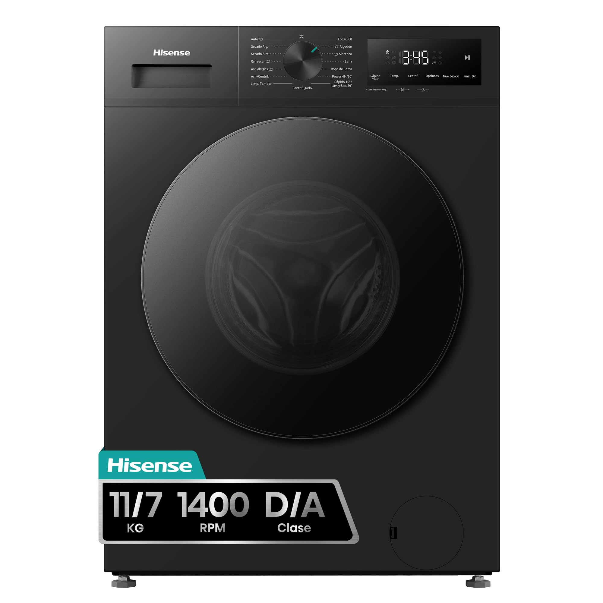 Hisense WD1I1142BBL2 - Lavasecadora 11 kg/7 kg, Fondo 59cm, 1400 rpm, Lavado y Secado 59', Dispensador Automix, Programa Lavado Auto, Función Antiarrugas, iFit™ Fondo Optimizado, Negro