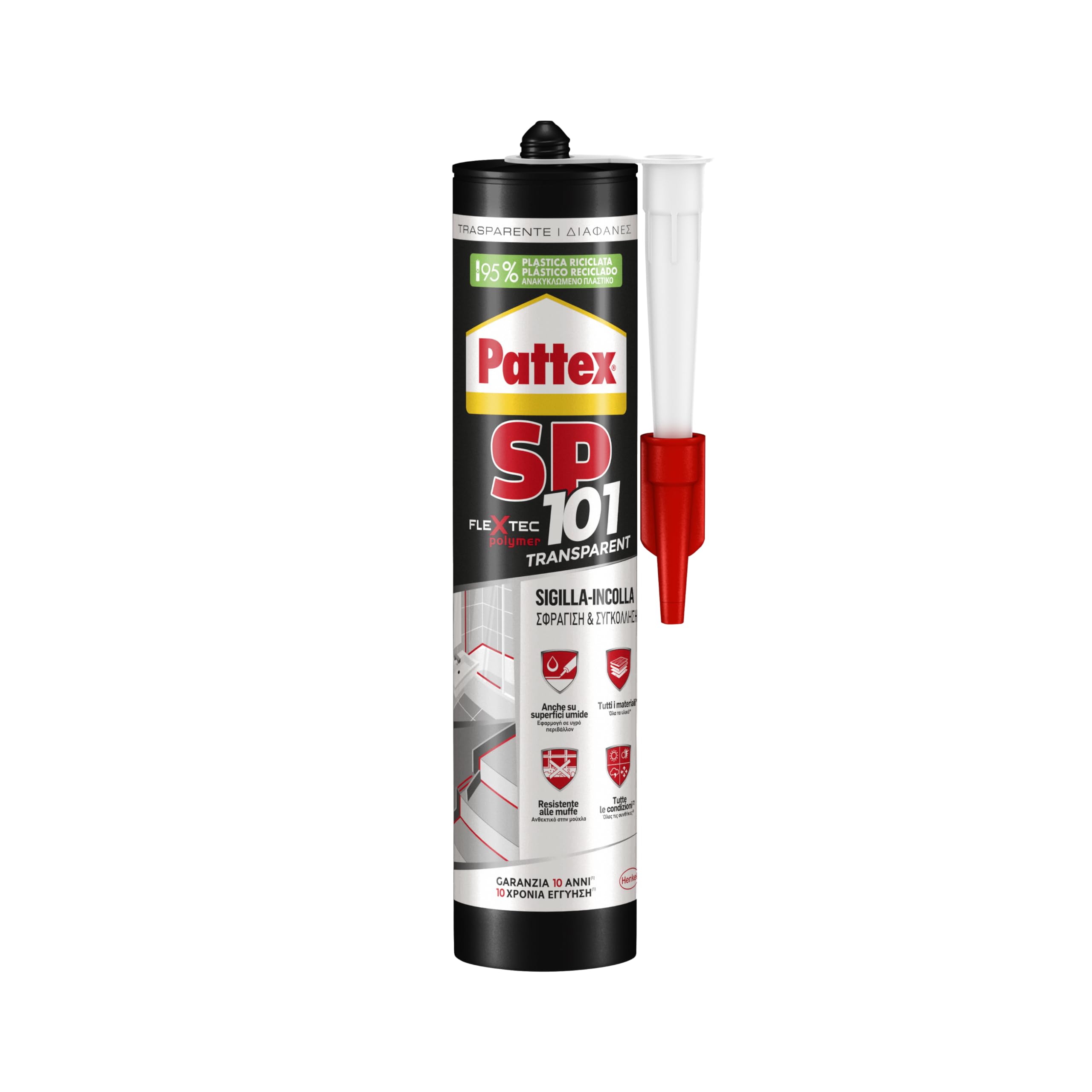 Pattex SP101 Transparent, Silicone trasparente per interni ed esterni, Sigillante liquido neutro e multimateriale, Sigillante polimerico in cartuccia, 1x280ml