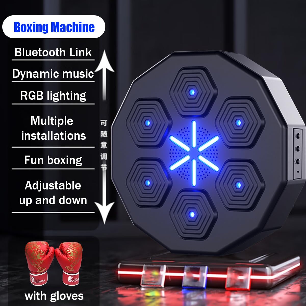 Macchina da boxe con montaggio a parete Musica elettronica da boxe da parete Dispositivi per allenamento di boxe con musica Bluetooth con illuminazione RGB per allenamenti Punzoni Esercizi a casa ( Si