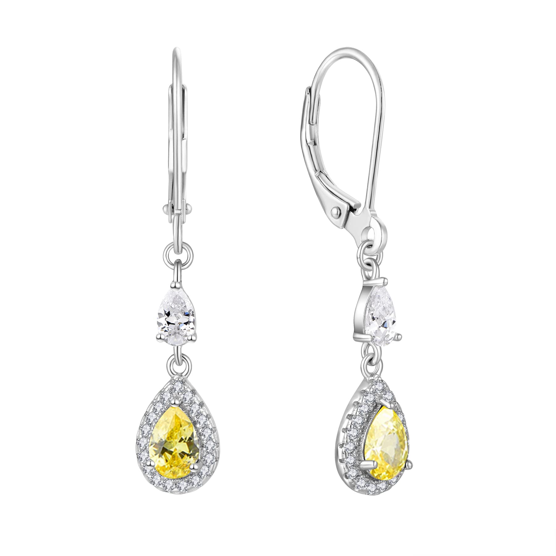 JO WISDOM Pendientes colgantes lágrima plata 925 mujer con circonita cúbica 3A