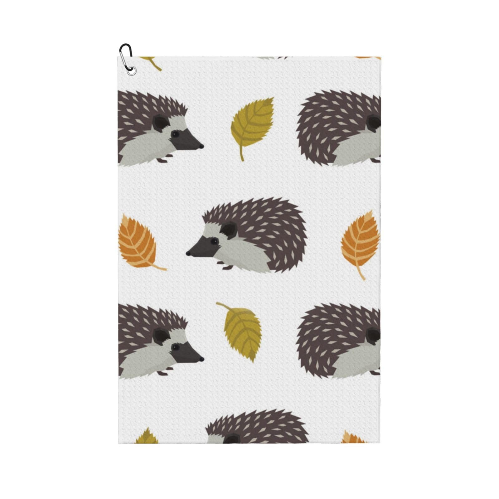 Hnnkloy Autumn Leaves Hedgehog, 16x24 in Portable Waffle Golf Towels with Carabiner Clip for Golf Bag