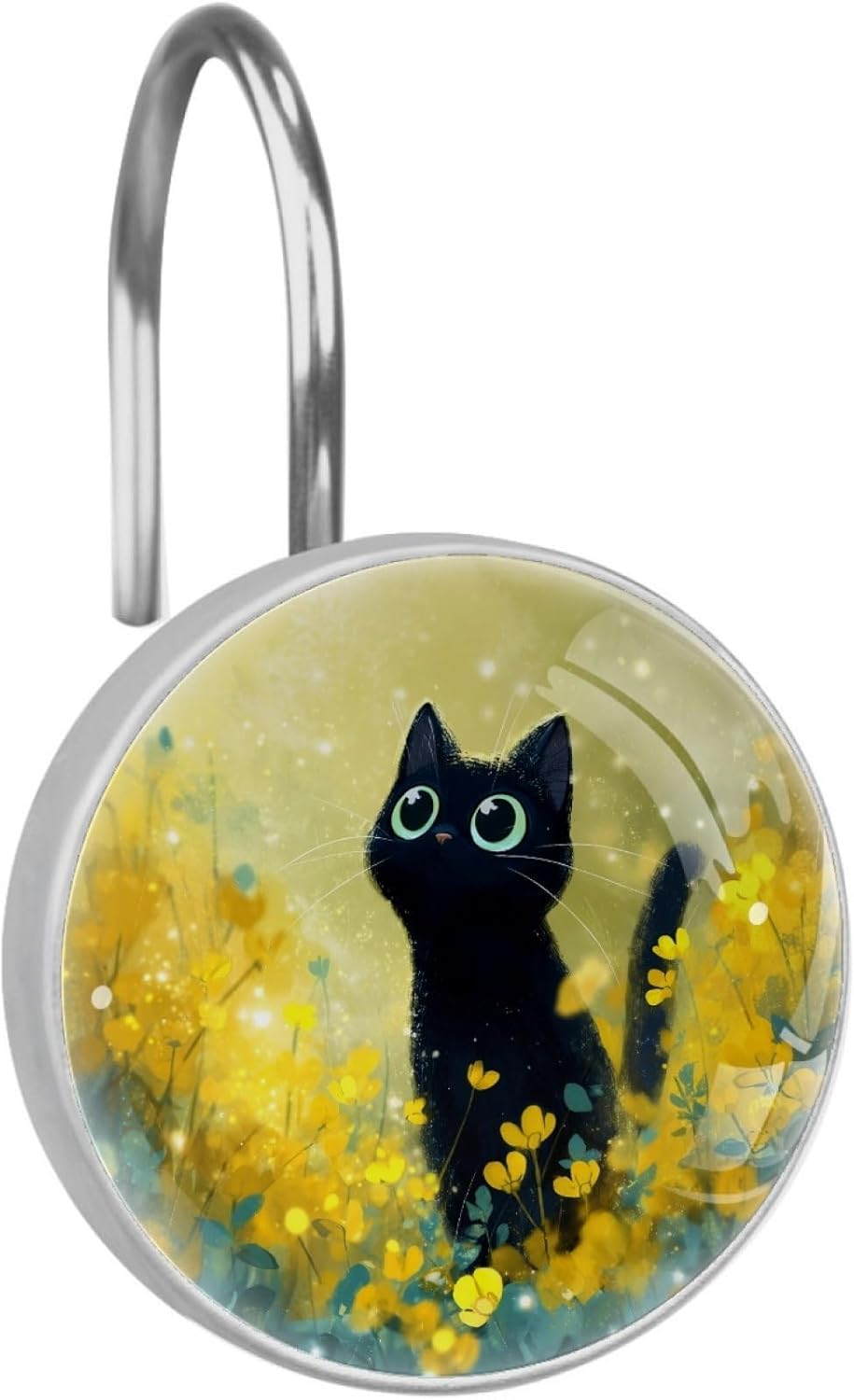 12 Packs Cute Black Cat Shower Curtain Hooks, Stainless Steel Glass Shower Curtain Rings for Bathroom Decor, Metal Rustproof Curtain Rod Hooks