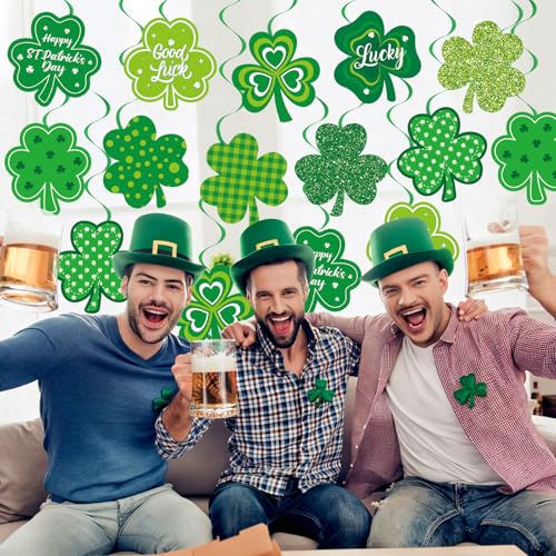 Image of 40Pcs St Patricks Day Shamrock Hanging Swirls Decorations, Lucky Irish Clover Hanging Streamer St Patricks Day Ceiling Decorations for Irish Saint Patrick Party Decor Supplies