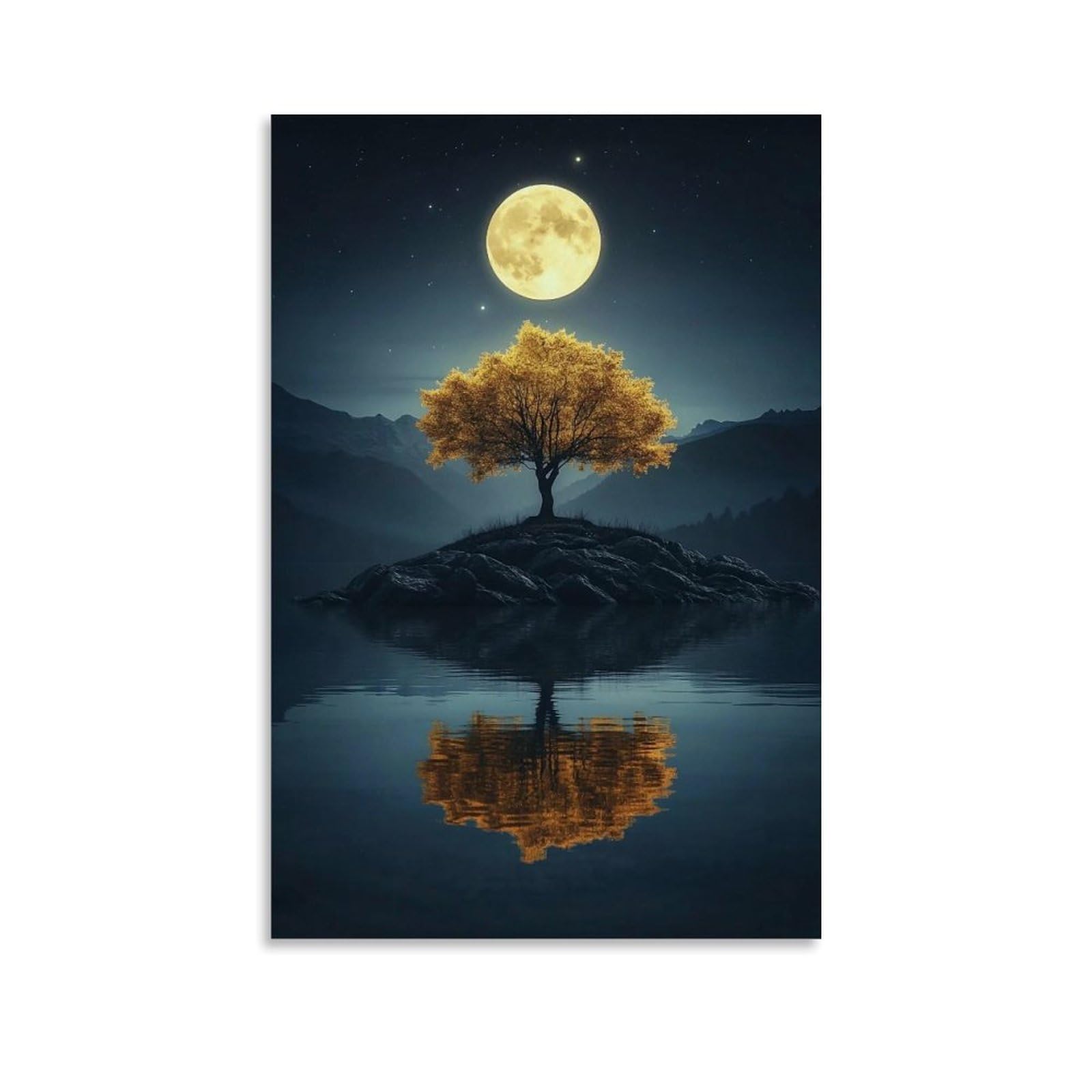 HUERYRYHY Tree Between Two Moons 02 Poster Wall Art Canvas Vintage Aesthetic Painting Decor for Rooms 24x36inch Unframe-style