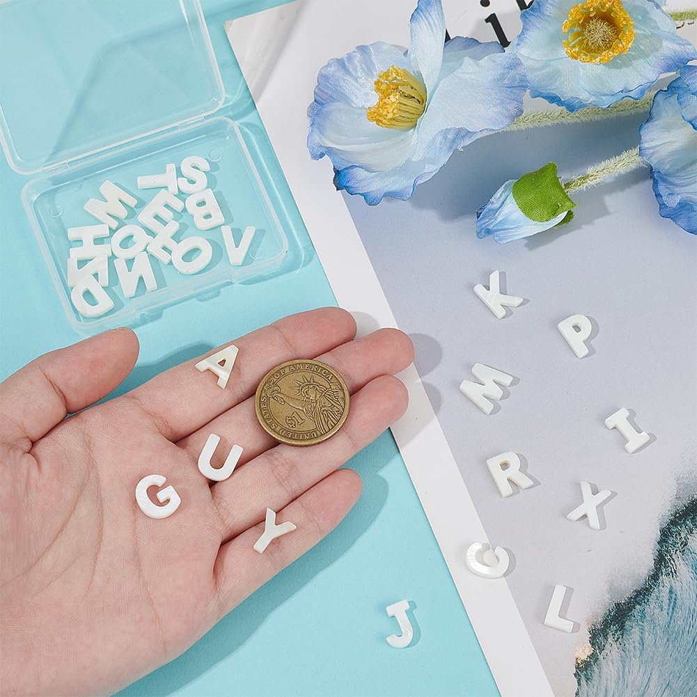 PH PandaHall 26PCS Alphabet A-Z Beads, Freshwater Shell Beads Initial Charm Shell Letter Beads Ocean Beach Summer Beaded for Valentine Cup Meaningful Gift Necklace Bracelet Earring Jewelry Making - Image 3