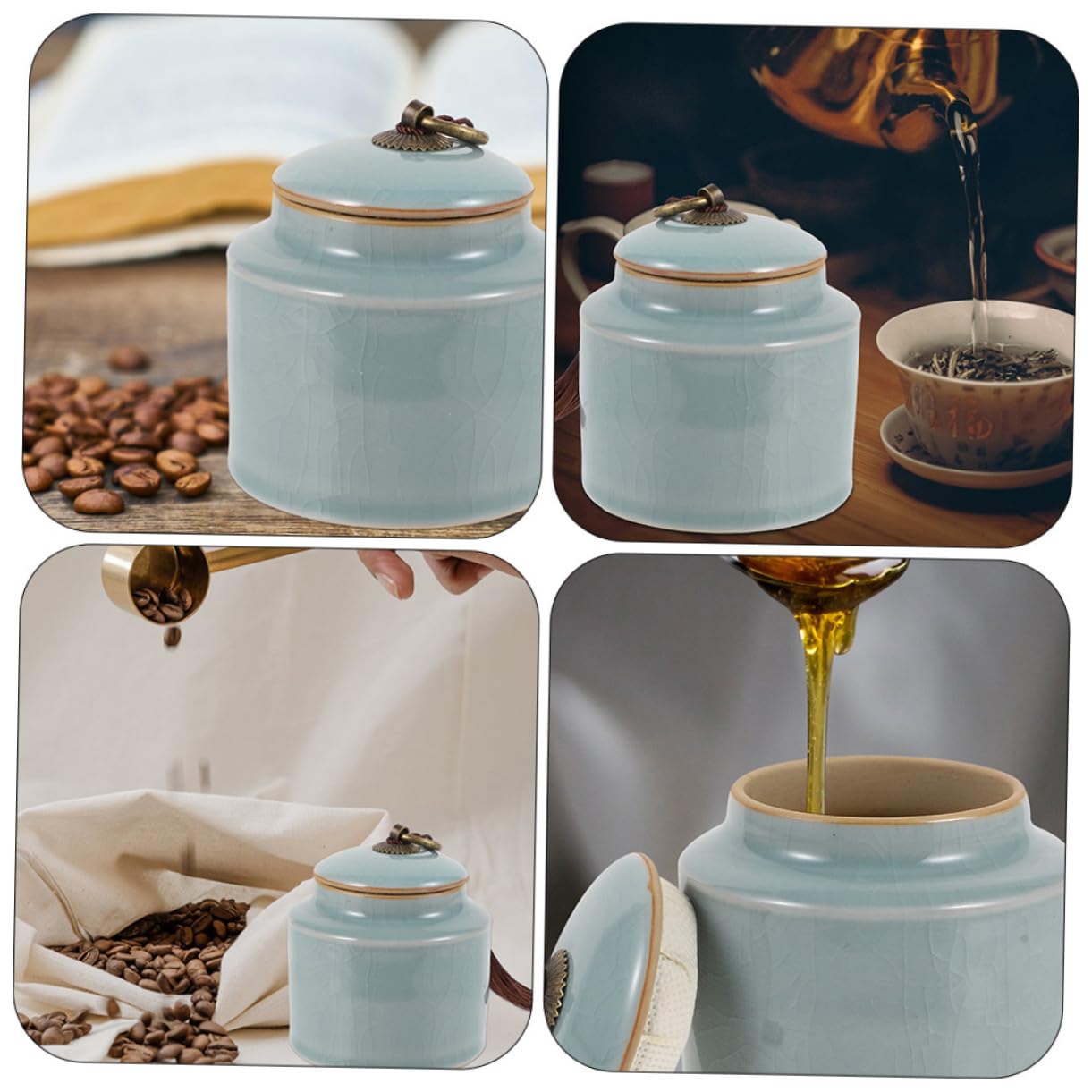 VILLCASE Set 2 Barattoli in Ceramica per Alimenti Chiusura Ermetica Capacità Grande Contenitori per Tè e Cucina per Supermercati e Caffè