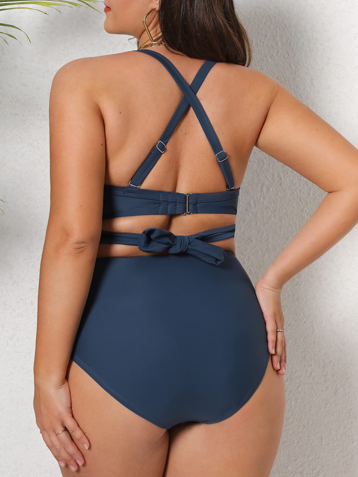 CUPSHE Maillot de bain grande taille pour femme - Taille haute enveloppé sur le devant - Bas noué dans le dos