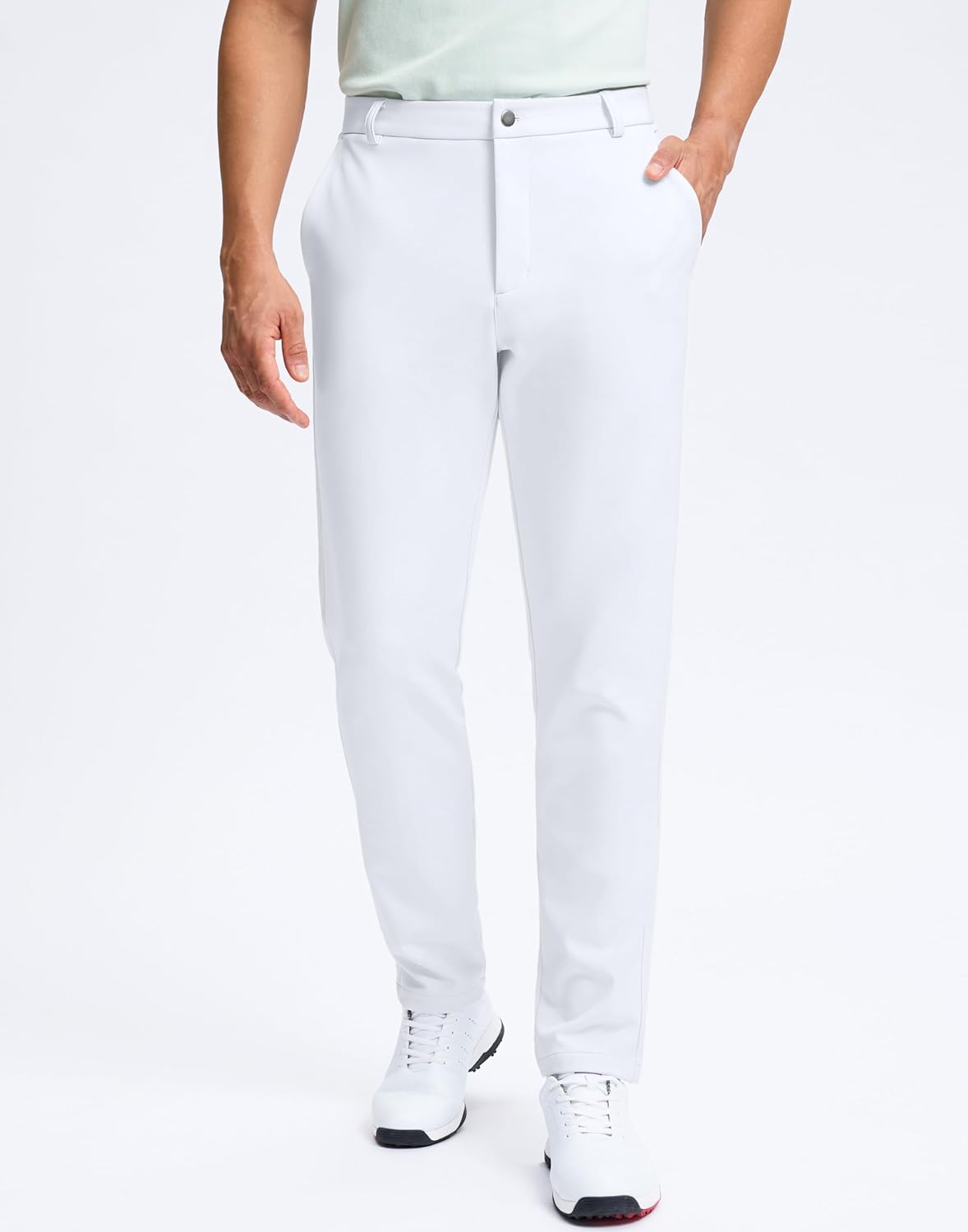 Pudolla Men's Fleece Lined Golf Pants 30"/32" Warm Comfy Dress Winter Water Resistant Pants Cold Weather Casual Trousers - Image 4