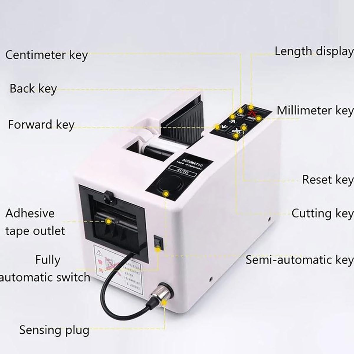 Distributeur automatique de ruban adhésif avec fonctionnement électrique réglable, affichage LED et longueur de coupe personnalisable pour la maison, le bureau et l'école