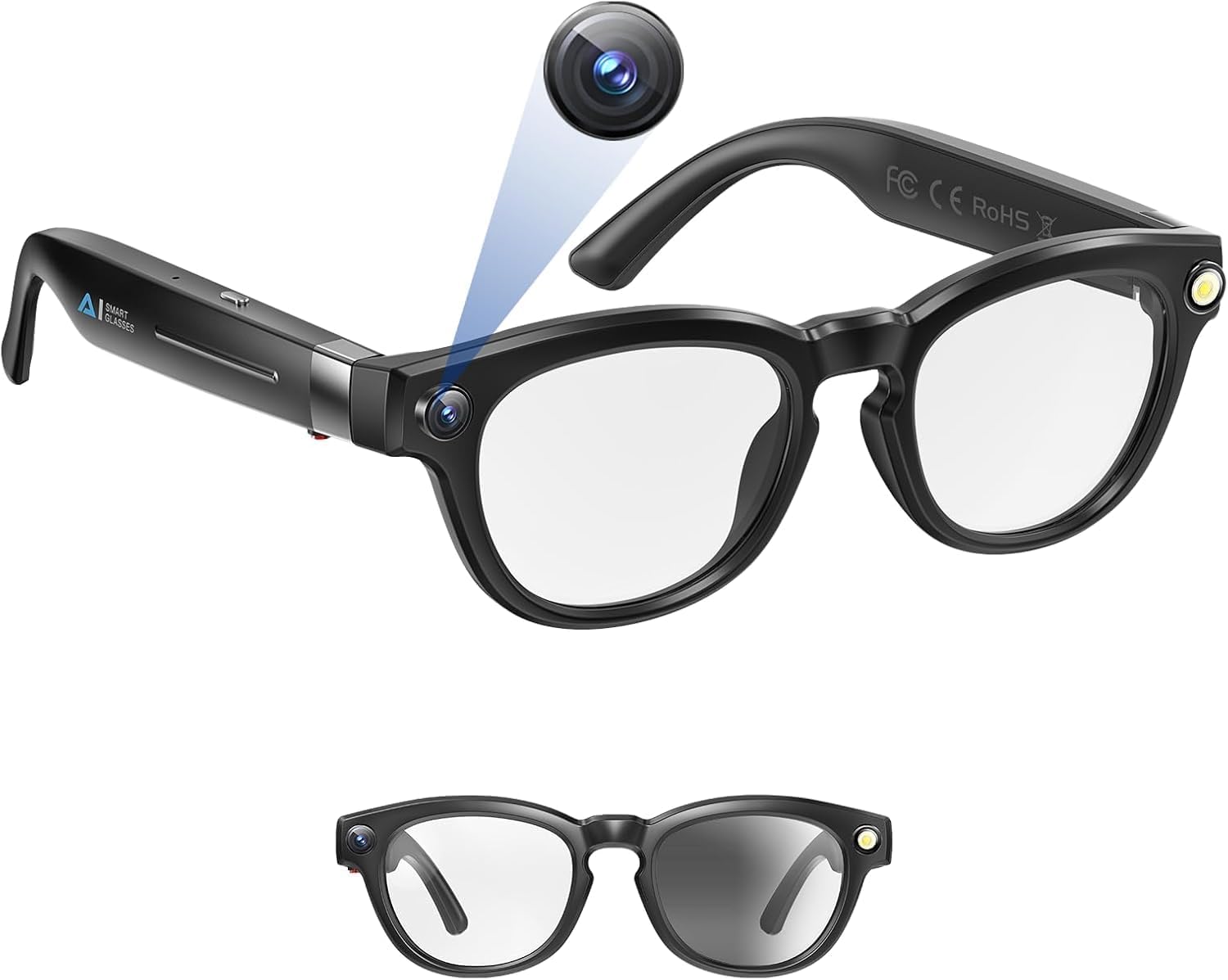 AI Smart Glasses with Camera and Bluetooth 8MP 4K Video Audio Recording Glasses with Translation Voice Control IP67