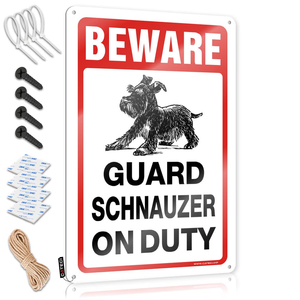 Vpguqarfr Colour Metal Porch Funny Wall Art - Beware! Guard Schnauzer On Duty Groomsmen Gift Rustic Wall Hanging(20X30cm)