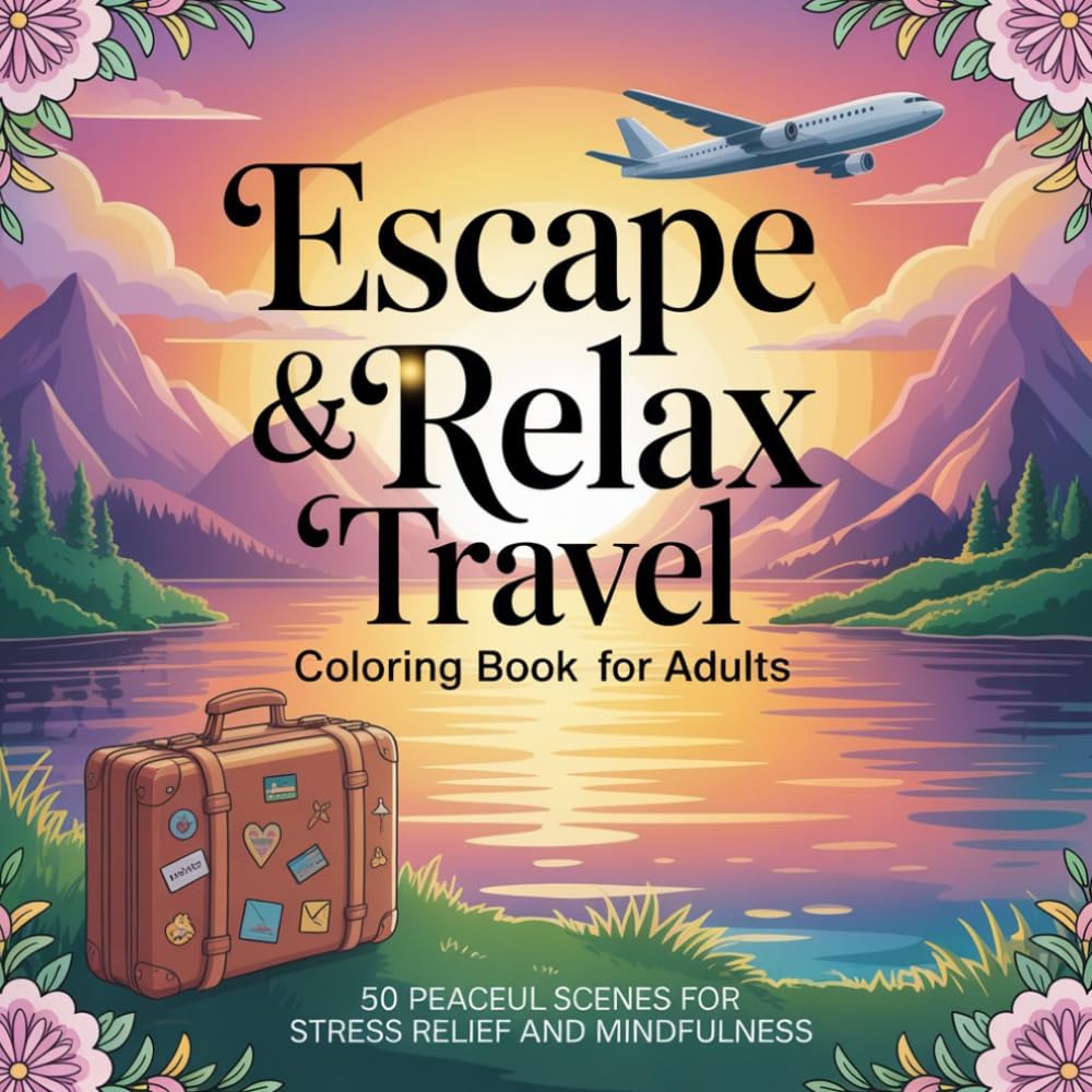 Escape & Relax Travel Coloring Book for Adults: 50 Peaceful Travel Scenes for Stress Relief, Mindfulness.