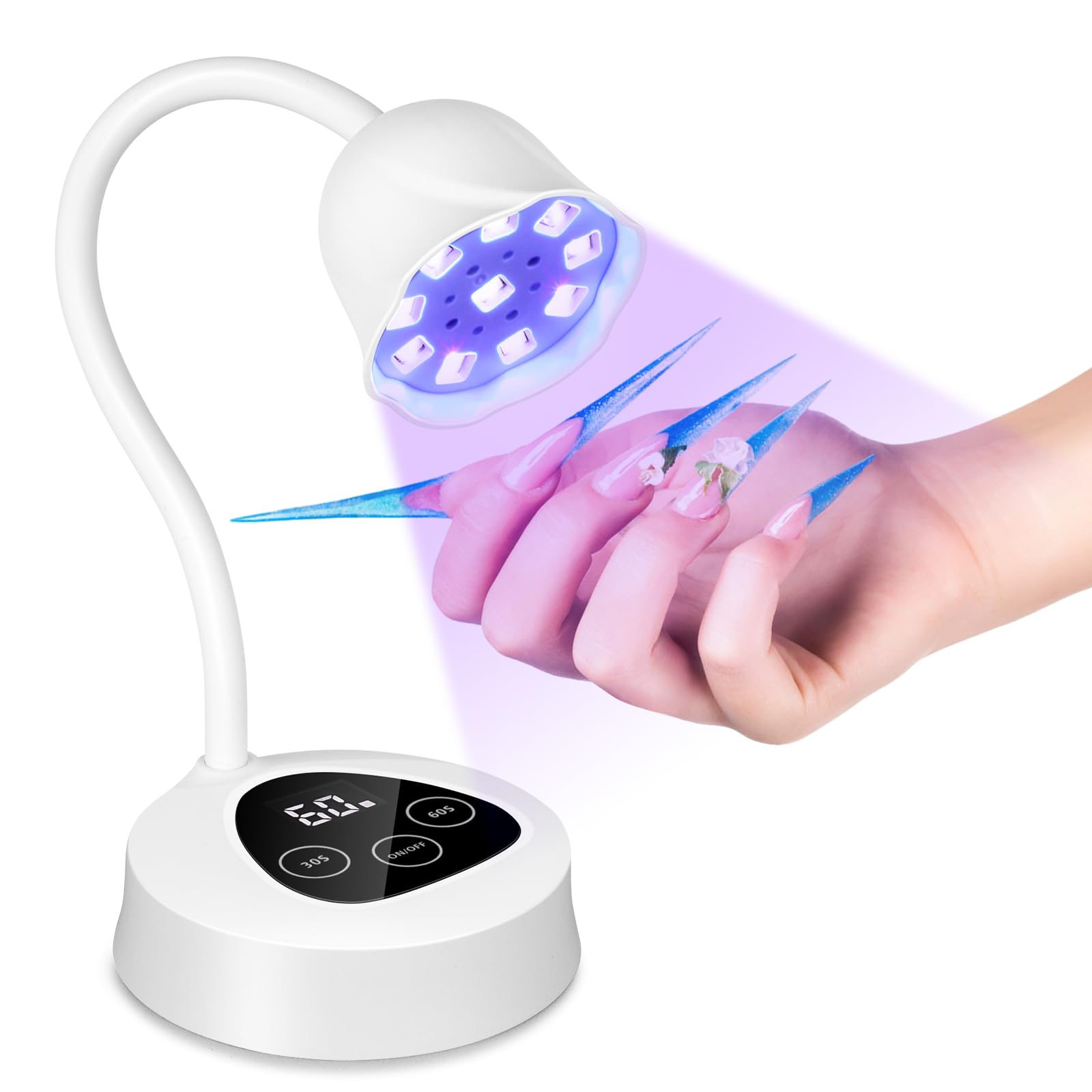 XSMNER UV Led Nail Lamp, Mini UV Light for Gel Nails Polish Luminoza 30W Rechargeable LED Nail Light Nail Dryer with 2 Timers & Auto Sensor, Fast
