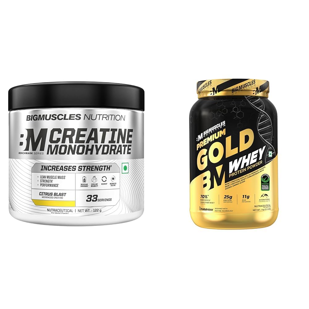 Bigmuscles Nutrition Creatine Monohydrate (33 Servings, Citrus Blast) | Micronised Creatine Powder | Bigmuscles Nutrition Premium Gold Whey [1Kilogram] Informed Choice Uk Certified Isolate Whey Prote-image-49