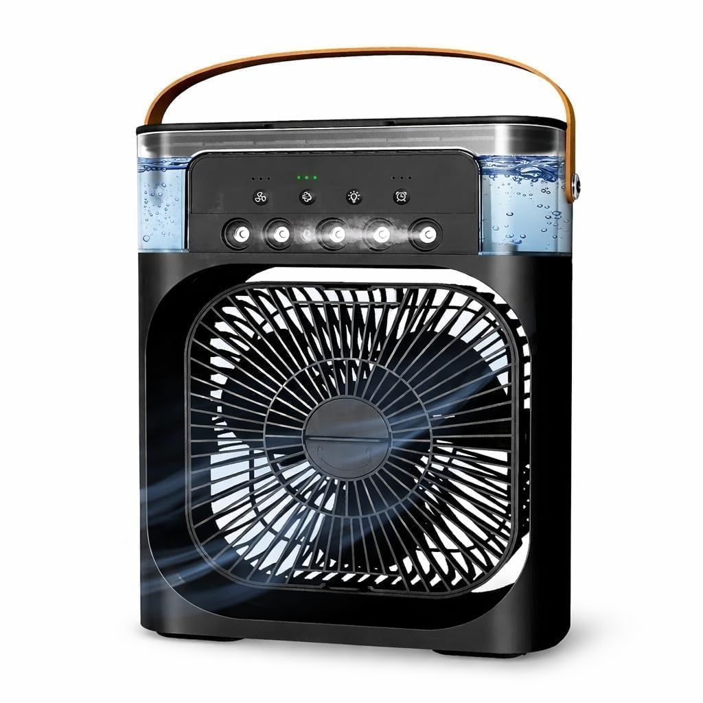 Drumston (15 Years Assured Warranty) Personal Mini Air Cooler Fan with Humidifier Mist, Adjustable Wind Speeds, LED Night Light, USB Powered Portable Desk Cooler for Bedroom Office Study Room (Black)-image-5
