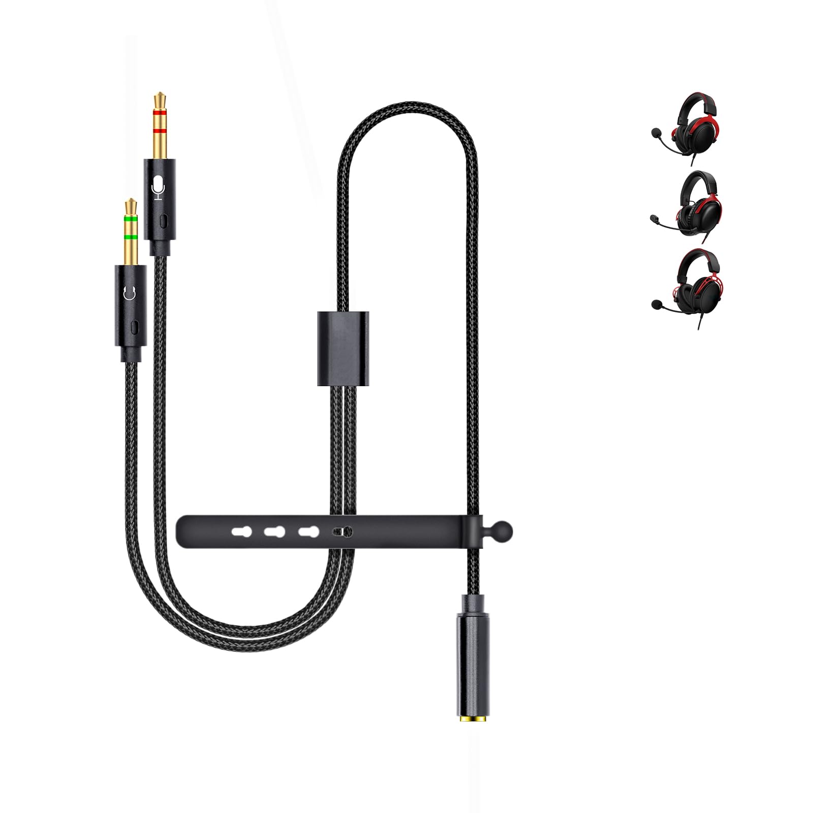 Klowcok Splitter Cable Replacement for HyperX Cloud III/Cloud II/Cloud Alpha/Cloud X Gaming Headset, 2 in 1 Audio Extension Cable with Silicone Cable Tie (22 inches/55cm)-image-32