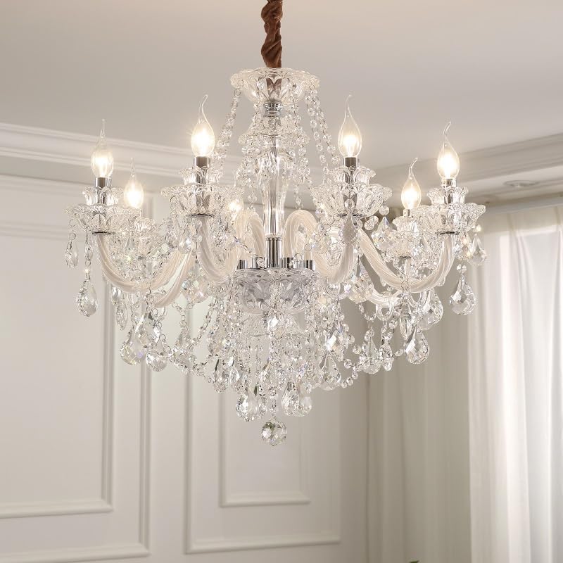Przezroczysty kryształowy żyrandol salon i jadalnia żyrandol E14 * 6 świeca żyrandol willa sypialnia moda świeca lampa 60 cm
