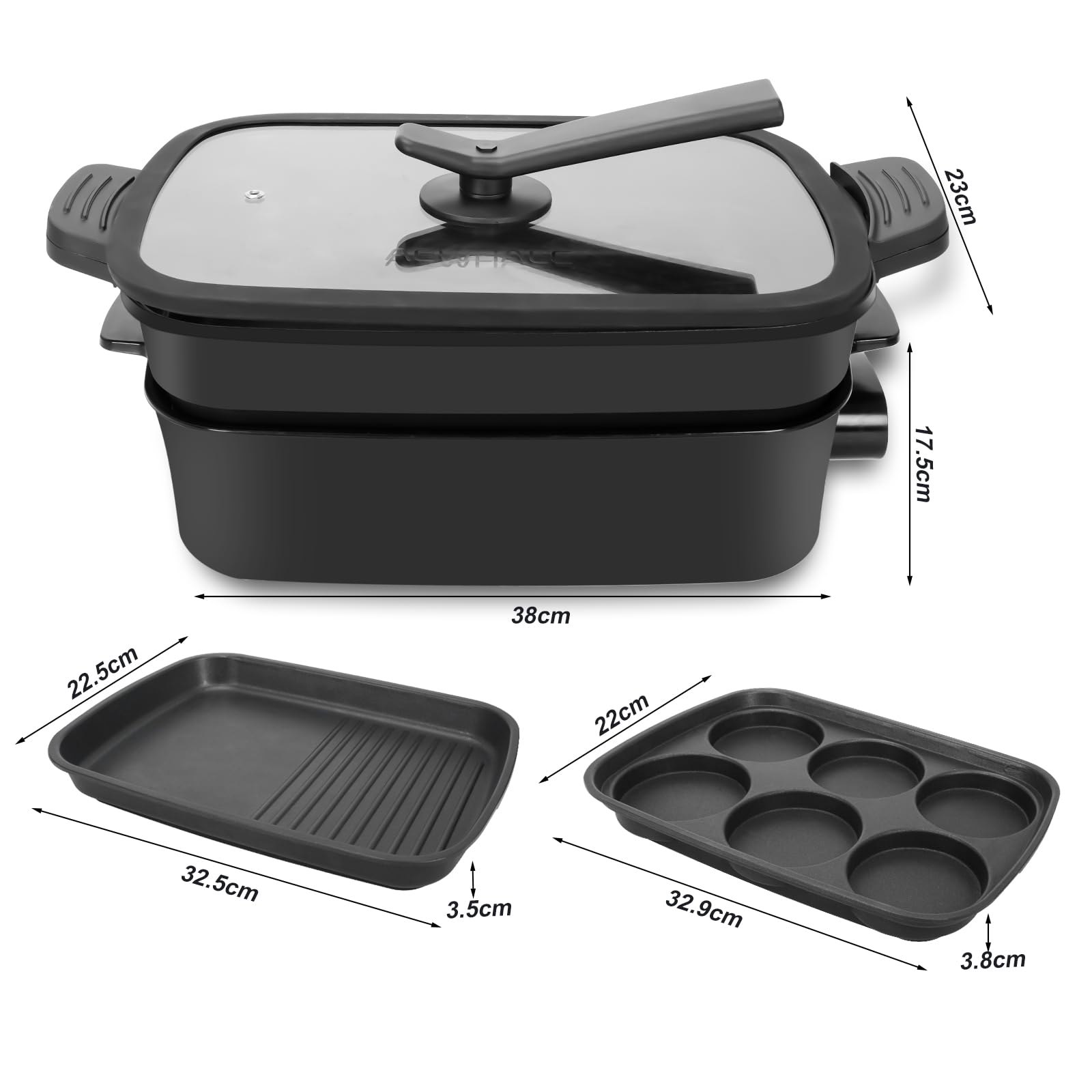 AEWHALE 3-in-1 Multifunktionspfanne Elektrischer Grill,Elektropfanne mit Deckel 1500W Antihaftbeschichtung, Abnehmbare Oberfläche&Cool-Touch-Griffe Pancake Elektrisch Partypfanne