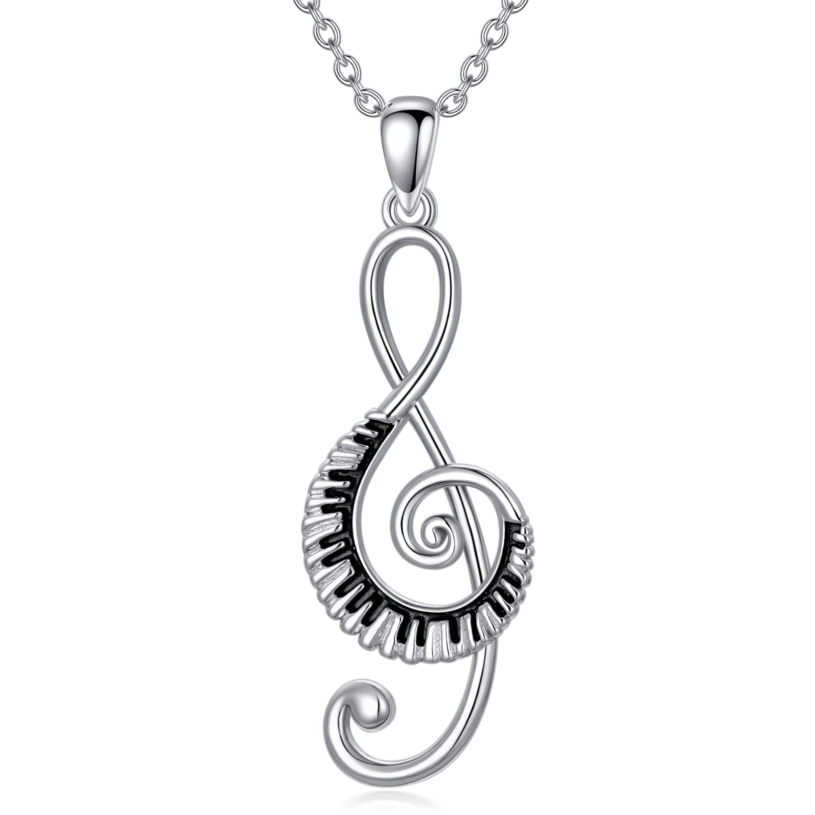 Meiderbo Sterling Silver Birthstone Music Necklace - Piano Note Pendant with Treble Clef for Women