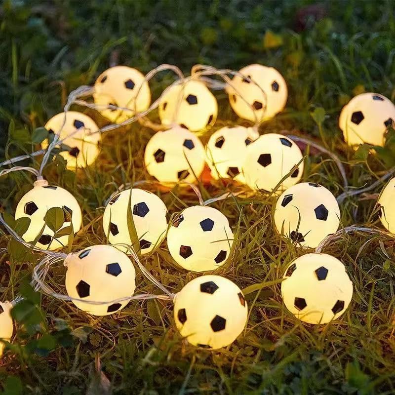 Satiskid Warm White Football String Lights 3M 20LED Battery Powered Fairy Lights with 2 Modes Football Theme Decor for World Cup Bar Bedroom Party & Garden Indoor Decorative String Lights