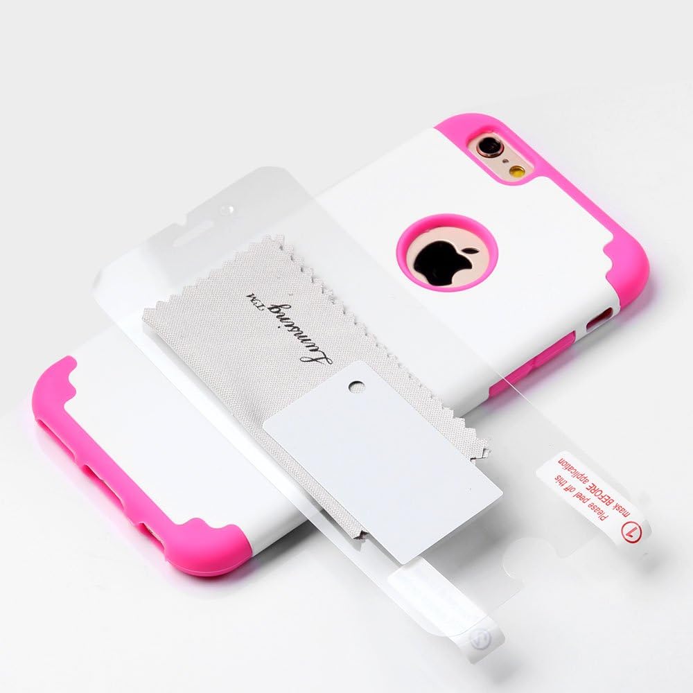 Lumsing 3303967 Hybrid Dual Layer Armor Defender Case Cover for Apple iPhone 6 - White/Rose Red